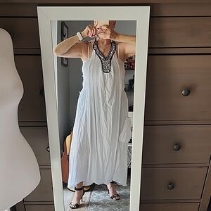 White Harem Dress , Stone Embelished Neckline